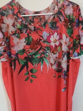 Time and Tru Coral Floral Long Sleeve Top with Embellished Accents No Tag On It